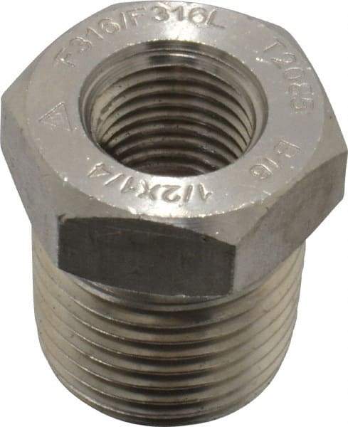 Merit Brass - 1/2" Grade 316/316L Stainless Steel Pipe Hex Bushing - MNPT x FNPT End Connections, 3,000 psi - Eagle Tool & Supply