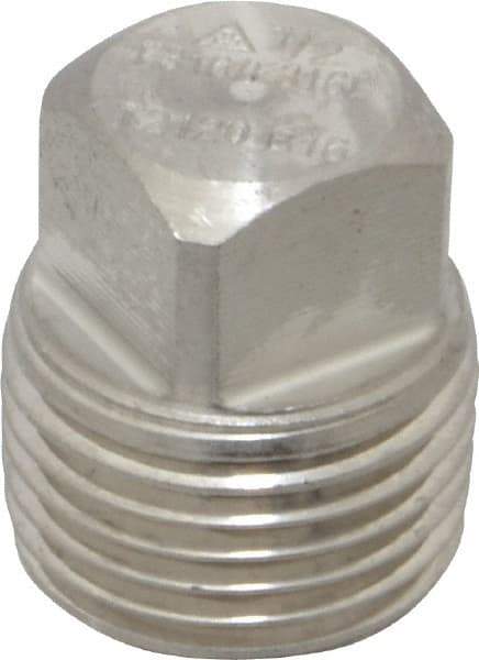 Merit Brass - 1/2" Grade 316/316L Stainless Steel Pipe Square Head Plug - MNPT End Connections, 3,000 psi - Eagle Tool & Supply