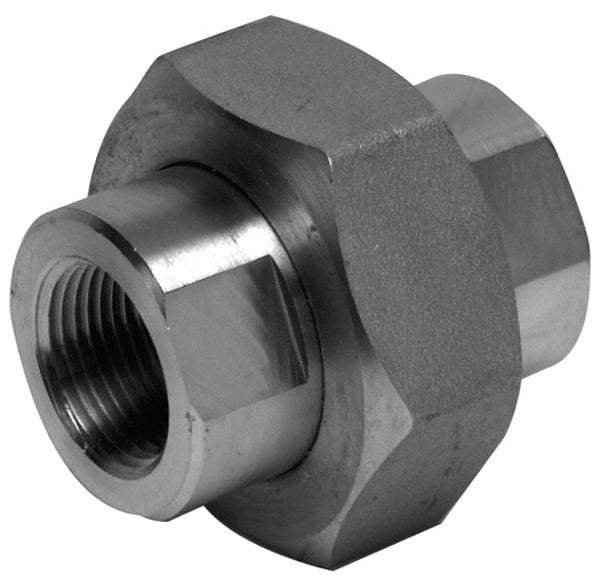 Merit Brass - 1/8" Grade 304/304L Stainless Steel Pipe Union - FNPT x FNPT End Connections, 3,000 psi - Eagle Tool & Supply