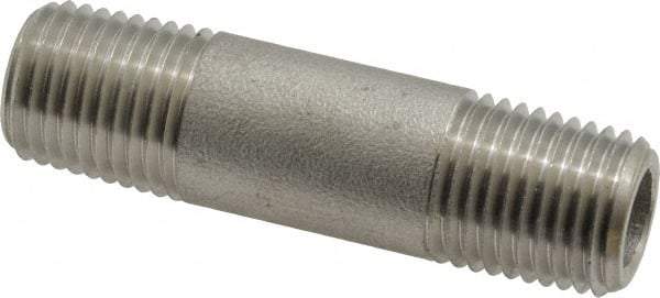 Merit Brass - Schedule 80, 1/4" Pipe x 2" Long, Grade 316/316L Stainless Steel Pipe Nipple - Seamless & Threaded - Eagle Tool & Supply