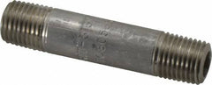 Merit Brass - Schedule 80, 1/4" Pipe x 2-1/2" Long, Grade 316/316L Stainless Steel Pipe Nipple - Seamless & Threaded - Eagle Tool & Supply