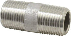 Merit Brass - Schedule 80, 3/8" Pipe x 1-1/2" Long, Grade 316/316L Stainless Steel Pipe Nipple - Seamless & Threaded - Eagle Tool & Supply
