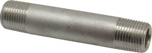 Merit Brass - Schedule 80, 1/2" Pipe x 4" Long, Grade 316/316L Stainless Steel Pipe Nipple - Seamless & Threaded - Eagle Tool & Supply