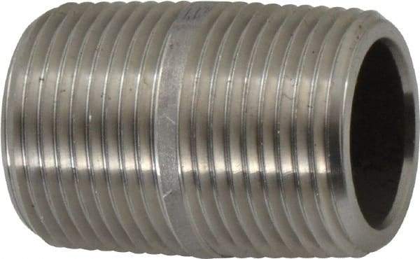 Merit Brass - Schedule 80, 3/4" Pipe x 1-1/2" Long, Grade 316/316L Stainless Steel Pipe Nipple - Seamless & Threaded - Eagle Tool & Supply