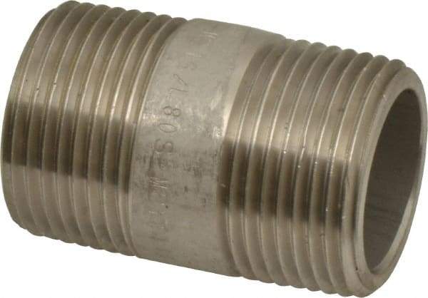 Merit Brass - Schedule 80, 1" Pipe x 2" Long, Grade 316/316L Stainless Steel Pipe Nipple - Seamless & Threaded - Eagle Tool & Supply