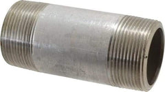 Merit Brass - Schedule 80, 1-1/2" Pipe x 4" Long, Grade 316/316L Stainless Steel Pipe Nipple - Seamless & Threaded - Eagle Tool & Supply