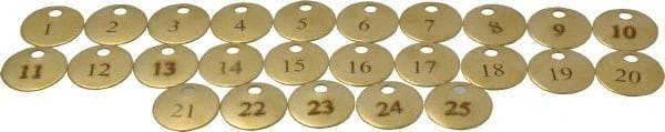 Value Collection - 1" High x 1" Long, 1 to 25, English Safety & Facility Numbered Tag - 1 Side, Brass - Eagle Tool & Supply