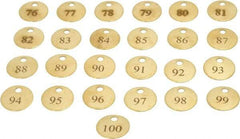 Value Collection - 1" High x 1" Long, 76 to 100, English Safety & Facility Numbered Tag - 1 Side, Brass - Eagle Tool & Supply