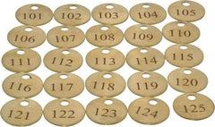 Value Collection - 1" High x 1" Long, 101 to 125, English Safety & Facility Numbered Tag - 1 Side, Brass - Eagle Tool & Supply