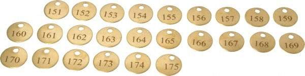 Value Collection - 1" High x 1" Long, 151 to 175, English Safety & Facility Numbered Tag - 1 Side, Brass - Eagle Tool & Supply