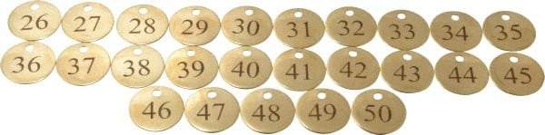 Value Collection - 1-1/4" High x 1-1/4" Long, 26 to 50, English Safety & Facility Numbered Tag - 1 Side, Brass - Eagle Tool & Supply