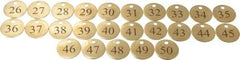 Value Collection - 1-1/4" High x 1-1/4" Long, 26 to 50, English Safety & Facility Numbered Tag - 1 Side, Brass - Eagle Tool & Supply