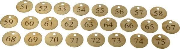 Value Collection - 1-1/4" High x 1-1/4" Long, 51 to 75, English Safety & Facility Numbered Tag - 1 Side, Brass - Eagle Tool & Supply