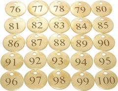 Value Collection - 1-1/4" High x 1-1/4" Long, 76 to 100, English Safety & Facility Numbered Tag - 1 Side, Brass - Eagle Tool & Supply