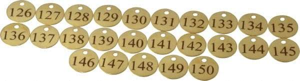 Value Collection - 1-1/4" High x 1-1/4" Long, 126 to 150, English Safety & Facility Numbered Tag - 1 Side, Brass - Eagle Tool & Supply