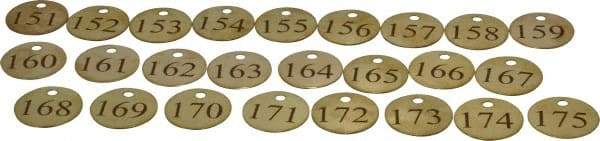 Value Collection - 1-1/4" High x 1-1/4" Long, 151 to 175, English Safety & Facility Numbered Tag - 1 Side, Brass - Eagle Tool & Supply