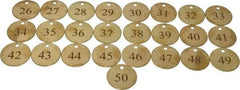 Value Collection - 1-1/2" High x 1-1/2" Long, 26 to 50, English Safety & Facility Numbered Tag - 1 Side, Brass - Eagle Tool & Supply
