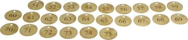 Value Collection - 1-1/2" High x 1-1/2" Long, 51 to 75, English Safety & Facility Numbered Tag - 1 Side, Brass - Eagle Tool & Supply