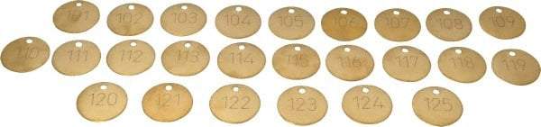 Value Collection - 1-1/2" High x 1-1/2" Long, 101 to 125, English Safety & Facility Numbered Tag - 1 Side, Brass - Eagle Tool & Supply