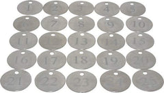 Value Collection - 1-1/4" High x 1-1/4" Long, 1 to 25, English Safety & Facility Numbered Tag - 1 Side, Aluminum - Eagle Tool & Supply