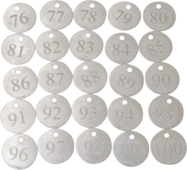 Value Collection - 1-1/4" High x 1-1/4" Long, 76 to 100, English Safety & Facility Numbered Tag - 1 Side, Aluminum - Eagle Tool & Supply