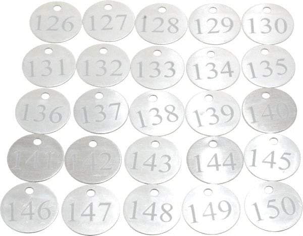 Value Collection - 1-1/4" High x 1-1/4" Long, 126 to 150, English Safety & Facility Numbered Tag - 1 Side, Aluminum - Eagle Tool & Supply