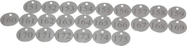 Value Collection - 1-1/4" High x 1-1/4" Long, 151 to 175, English Safety & Facility Numbered Tag - 1 Side, Aluminum - Eagle Tool & Supply