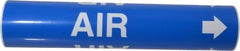 Made in USA - Pipe Marker with Air Legend and Arrow Graphic - 2-1/2 to 3-1/4" Pipe Outside Diam, White on Blue - Eagle Tool & Supply