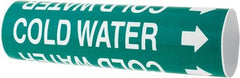 Made in USA - Pipe Marker with Cold Water Legend and Arrow Graphic - 2-1/2 to 3-1/4" Pipe Outside Diam, White on Green - Eagle Tool & Supply