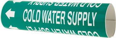 Made in USA - Pipe Marker with Cold Water Supply Legend and Arrow Graphic - 2-1/2 to 3-1/4" Pipe Outside Diam, White on Green - Eagle Tool & Supply