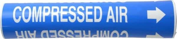 Made in USA - Pipe Marker with Compressed Air Legend and Arrow Graphic - 2-1/2 to 3-1/4" Pipe Outside Diam, White on Blue - Eagle Tool & Supply