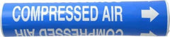 Made in USA - Pipe Marker with Compressed Air Legend and Arrow Graphic - 2-1/2 to 3-1/4" Pipe Outside Diam, White on Blue - Eagle Tool & Supply
