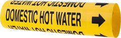 Made in USA - Pipe Marker with Domestic Hot Water Legend and Arrow Graphic - 2-1/2 to 3-1/4" Pipe Outside Diam, Black on Yellow - Eagle Tool & Supply