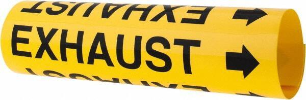 Made in USA - Pipe Marker with Exhaust Legend and Arrow Graphic - 2-1/2 to 3-1/4" Pipe Outside Diam, Black on Yellow - Eagle Tool & Supply