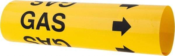 Made in USA - Pipe Marker with Gas Legend and Arrow Graphic - 2-1/2 to 3-1/4" Pipe Outside Diam, Black on Yellow - Eagle Tool & Supply
