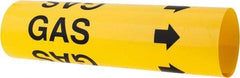 Made in USA - Pipe Marker with Gas Legend and Arrow Graphic - 2-1/2 to 3-1/4" Pipe Outside Diam, Black on Yellow - Eagle Tool & Supply