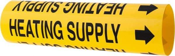 Made in USA - Pipe Marker with Heating Supply Legend and Arrow Graphic - 2-1/2 to 3-1/4" Pipe Outside Diam, Black on Yellow - Eagle Tool & Supply