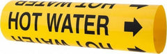 Made in USA - Pipe Marker with Hot Water Legend and Arrow Graphic - 2-1/2 to 3-1/4" Pipe Outside Diam, Black on Yellow - Eagle Tool & Supply