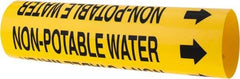 Made in USA - Pipe Marker with Non-Potable Water Legend and Arrow Graphic - 2-1/2 to 3-1/4" Pipe Outside Diam, Black on Yellow - Eagle Tool & Supply