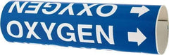 Made in USA - Pipe Marker with Oxygen Legend and Arrow Graphic - 2-1/2 to 3-1/4" Pipe Outside Diam, White on Blue - Eagle Tool & Supply