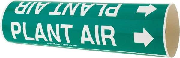 Made in USA - Pipe Marker with Plant Air Legend and Arrow Graphic - 2-1/2 to 3-1/4" Pipe Outside Diam, White on Green - Eagle Tool & Supply