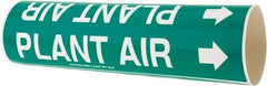 Made in USA - Pipe Marker with Plant Air Legend and Arrow Graphic - 2-1/2 to 3-1/4" Pipe Outside Diam, White on Green - Eagle Tool & Supply