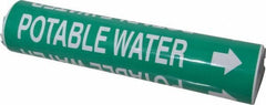 Made in USA - Pipe Marker with Potable Water Legend and Arrow Graphic - 2-1/2 to 3-1/4" Pipe Outside Diam, White on Green - Eagle Tool & Supply