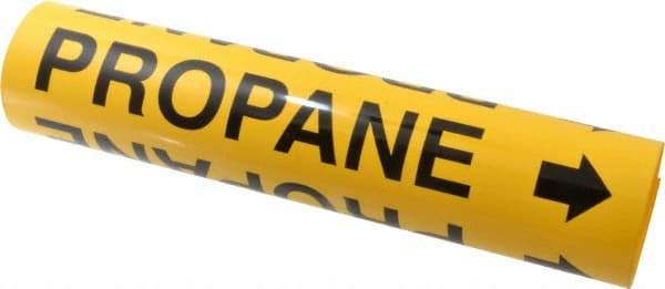 Made in USA - Pipe Marker with Propane Legend and Arrow Graphic - 2-1/2 to 3-1/4" Pipe Outside Diam, Black on Yellow - Eagle Tool & Supply