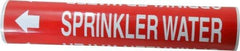Made in USA - Pipe Marker with Water Sprinkler Legend and Arrow Graphic - 2-1/2 to 3-1/4" Pipe Outside Diam, White on Red - Eagle Tool & Supply