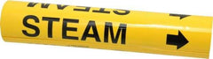 Made in USA - Pipe Marker with Steam Legend and Arrow Graphic - 2-1/2 to 3-1/4" Pipe Outside Diam, Black on Yellow - Eagle Tool & Supply