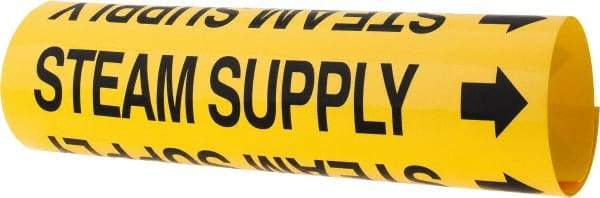 Made in USA - Pipe Marker with Steam Supply Legend and Arrow Graphic - 2-1/2 to 3-1/4" Pipe Outside Diam, Black on Yellow - Eagle Tool & Supply