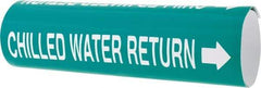Made in USA - Pipe Marker with Chilled Water Return Legend and Arrow Graphic - 3-3/8 to 4-1/2" Pipe Outside Diam, White on Green - Eagle Tool & Supply