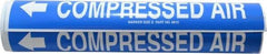 Made in USA - Pipe Marker with Compressed Air Legend and Arrow Graphic - 3-3/8 to 4-1/2" Pipe Outside Diam, White on Blue - Eagle Tool & Supply