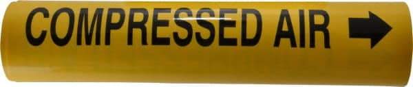 Made in USA - Pipe Marker with Compressed Air Legend and Arrow Graphic - 3-3/8 to 4-1/2" Pipe Outside Diam, Black on Yellow - Eagle Tool & Supply